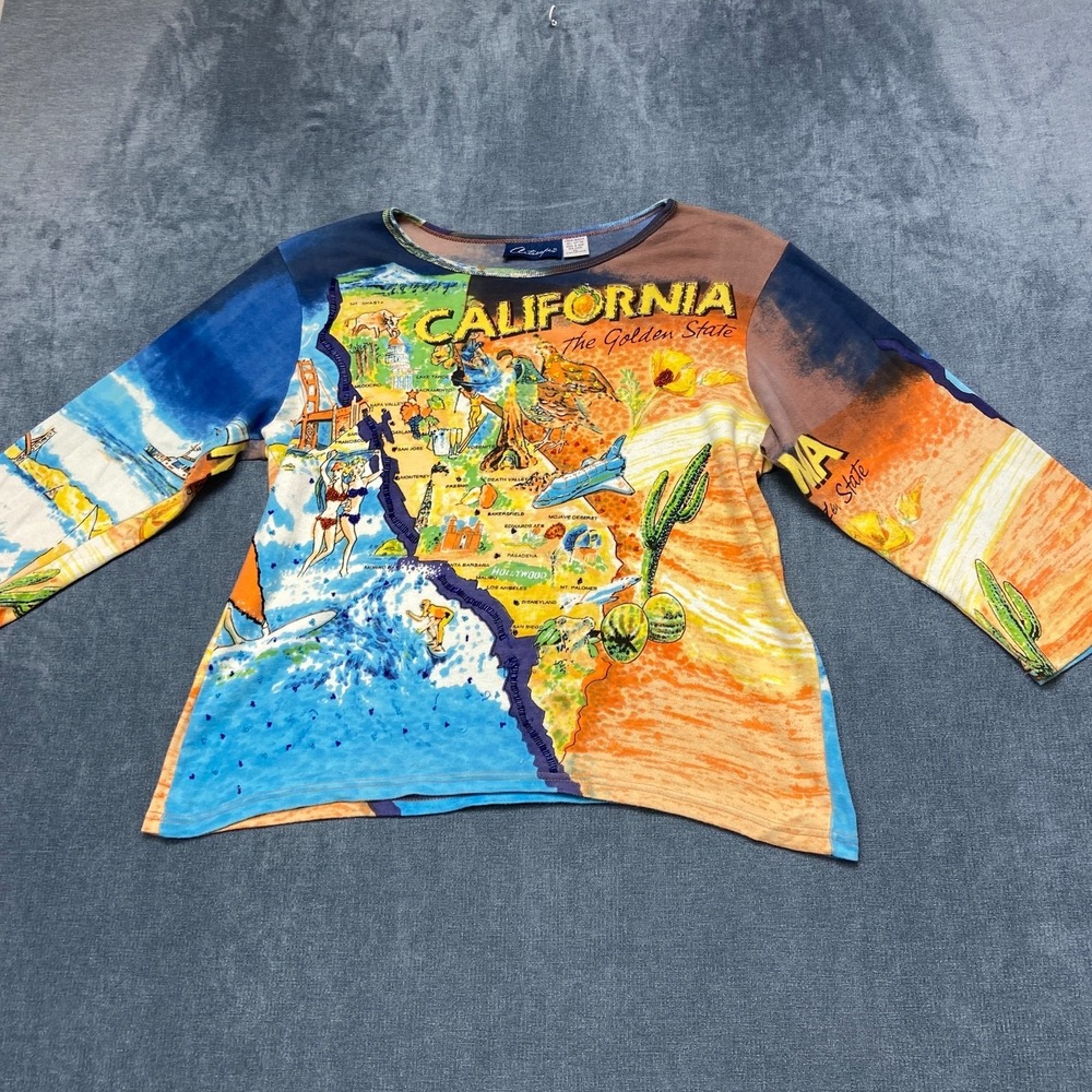 Artscapes Top Womens XL Multicolor Cotton California Map Beaded Embellished